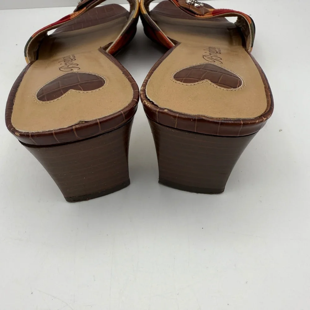Brighton Women's Size 8 Square Toe Slide Sandals Multi Color Plaid Wedge Heels - Picture 4 of 8